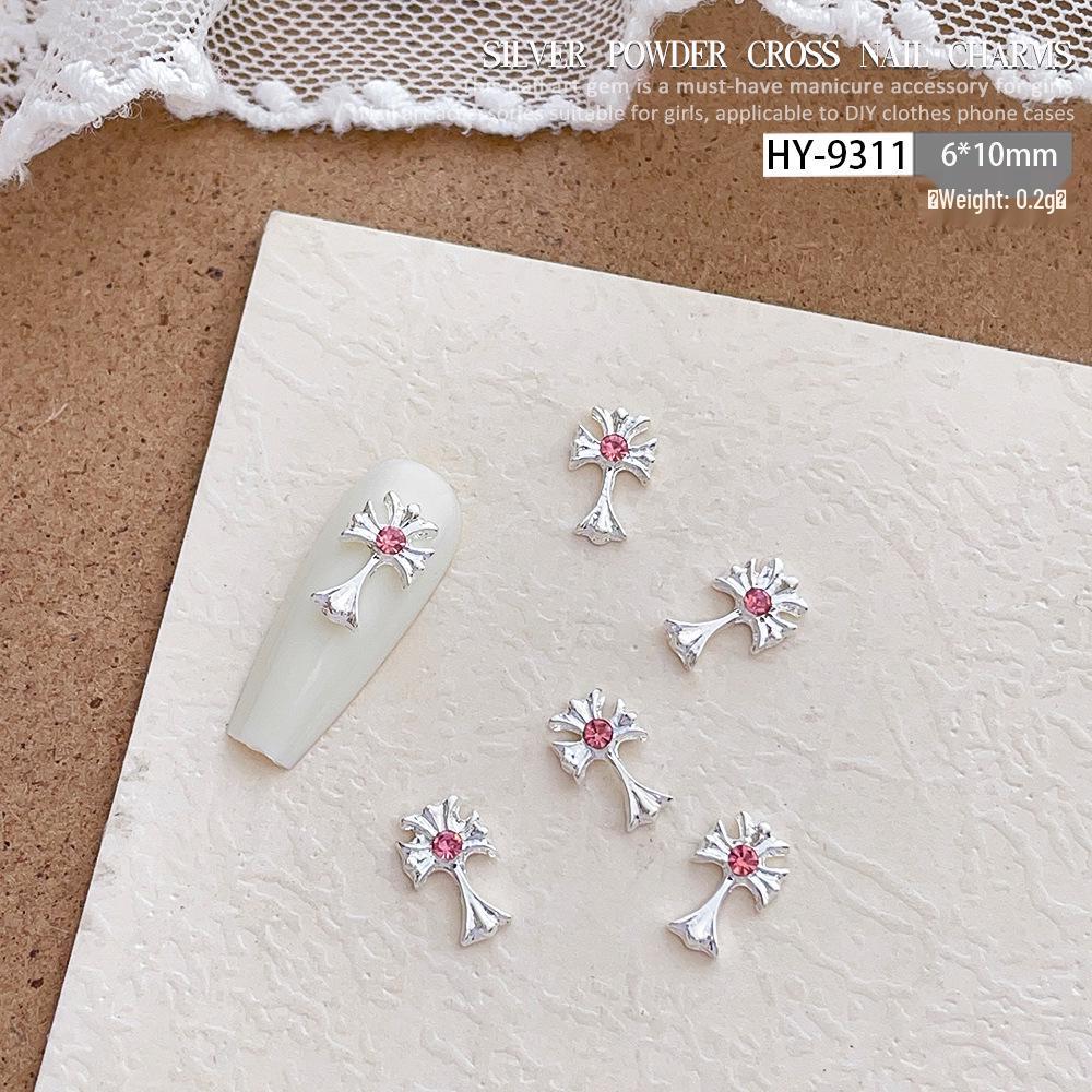 Pink Rhinestone Cross Nail Art Decorations: Multiple Styles of Wearable Metal Nail Accessories