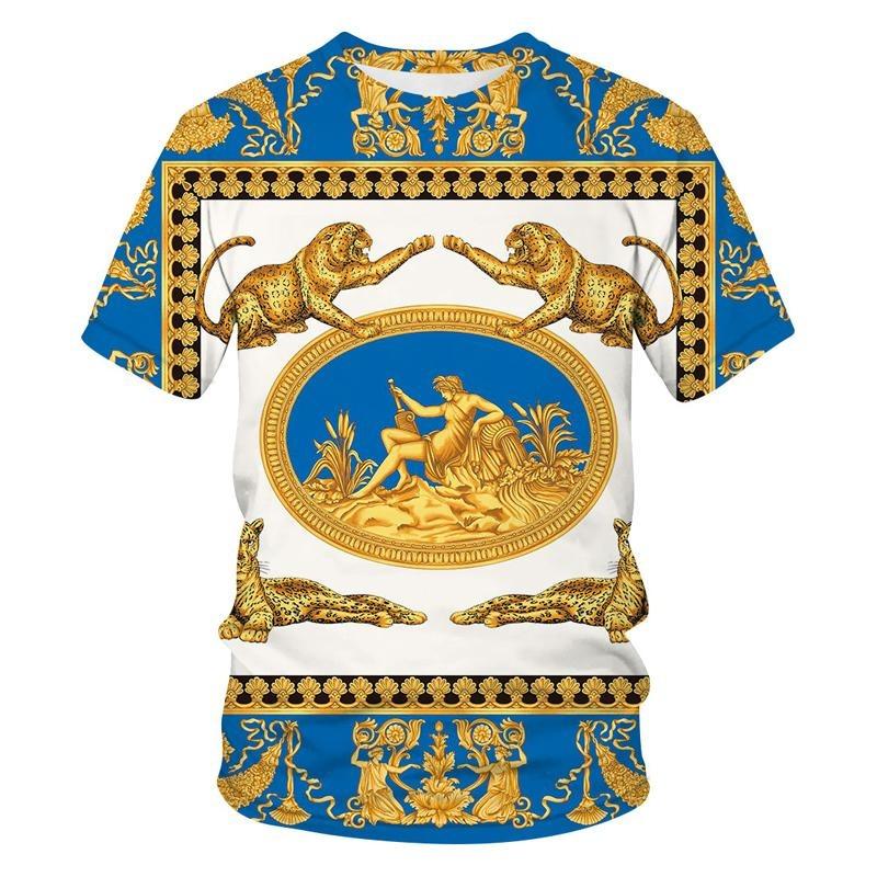 Luxury Baroque Golden Pattern T-shirt Unisex Unique 3D Print Crewneck T Shirts Men Personality Streetwear Fashion Trendy Tee Top