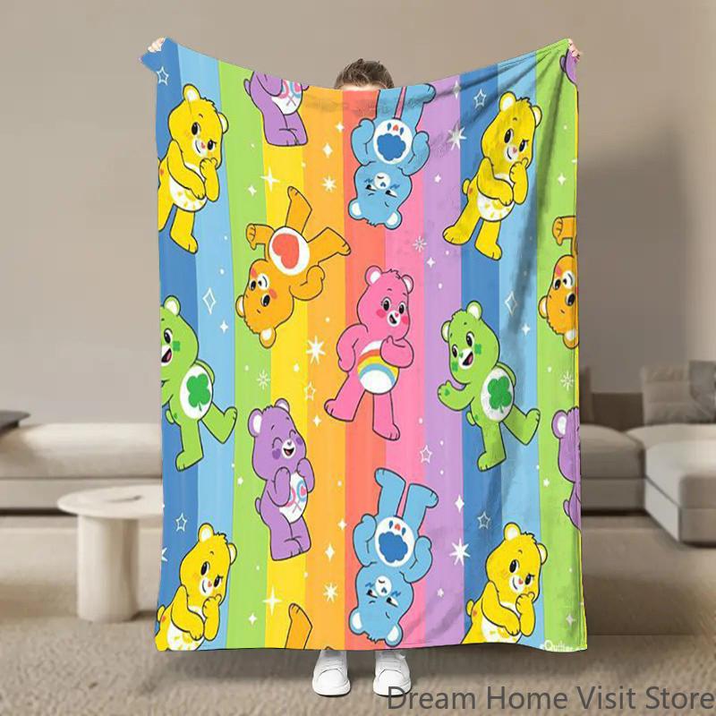 Cute Rainbow Bears Anime Flannel Blanket Pikachu Figures Home Sofa Lunch Break Blankets Children Student Blankets Nap Cover Kids