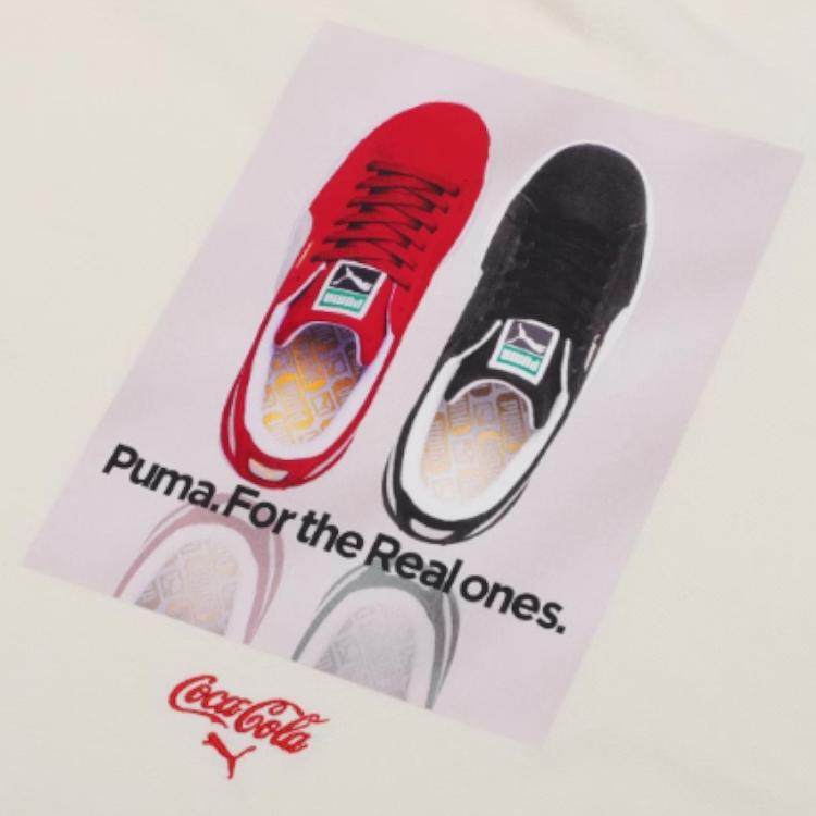 Puma X Coca-Cola Logo Print Rundhals-T-Shirt Herren Tops Elfenbeinweiß 536159-97