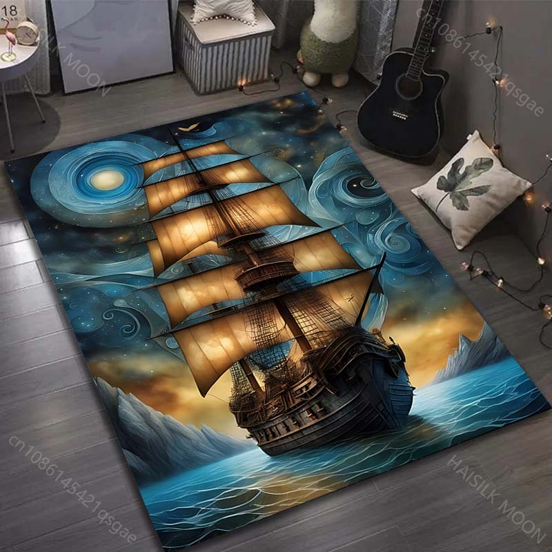 15 Sizes Sailing Ghost Ship Print Carpet for Living Room Bedroom Sofa Doormat Decor Sofa Area Rug Non-slip Floor Mat
