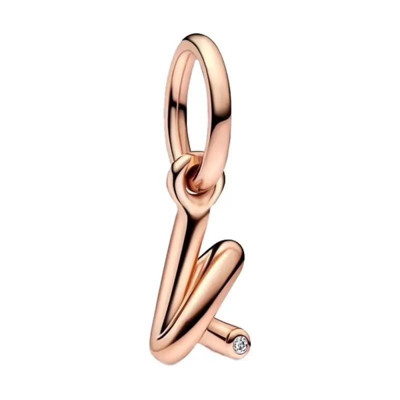 Brand New Plated Rose Gold Letter A-z 26 Alphabet Bead Component Zircon Letter Charm Bead Component Compatible With Authentic Original Bracelet High