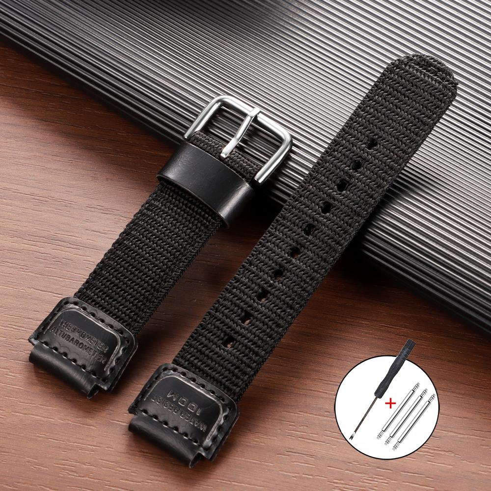 19mm Nylon Watch Strap for Casio FT-500WC Black Green Bracelet Ribbed Strap for Military Ballistic Fabric Replacement Watchband