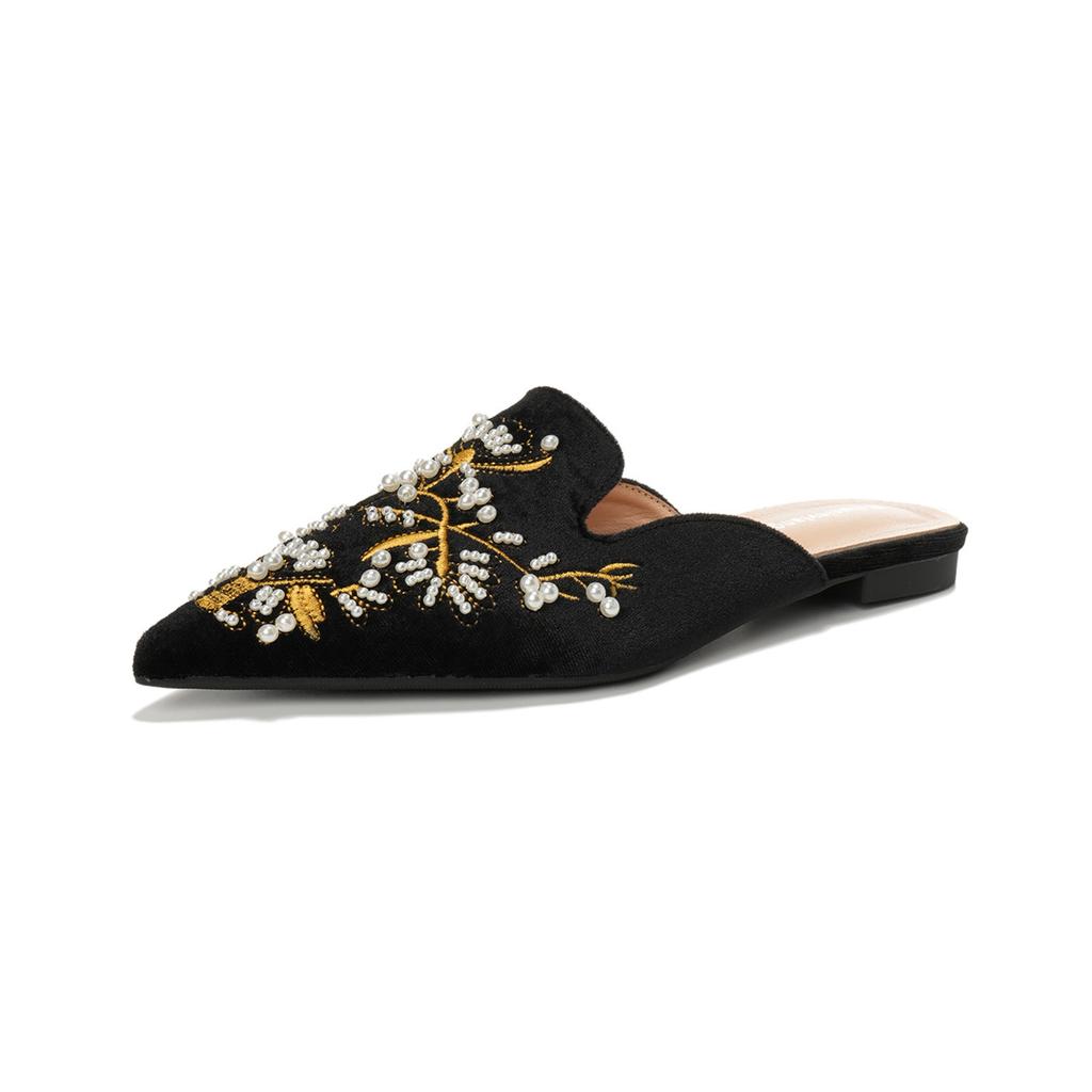 Embroidered Bag Head Half Slippers Women's Outer Wear with Cheongsam Cool Slippers Flat Bottom