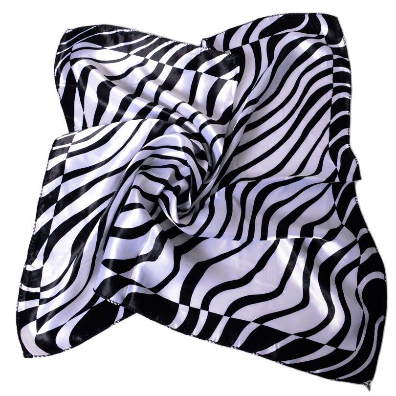 [BYSIFA] Black White Striped Women Small Square Scarf Spring Autumn Professional Silk Scarf Brand Magic Scarves 52*52cm