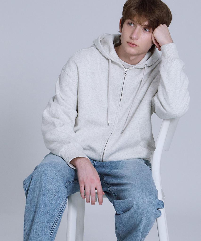 Basic House Uni Basic Brushed Terry Hooded Zip-Up Jumper Oatmeal Lajp7101