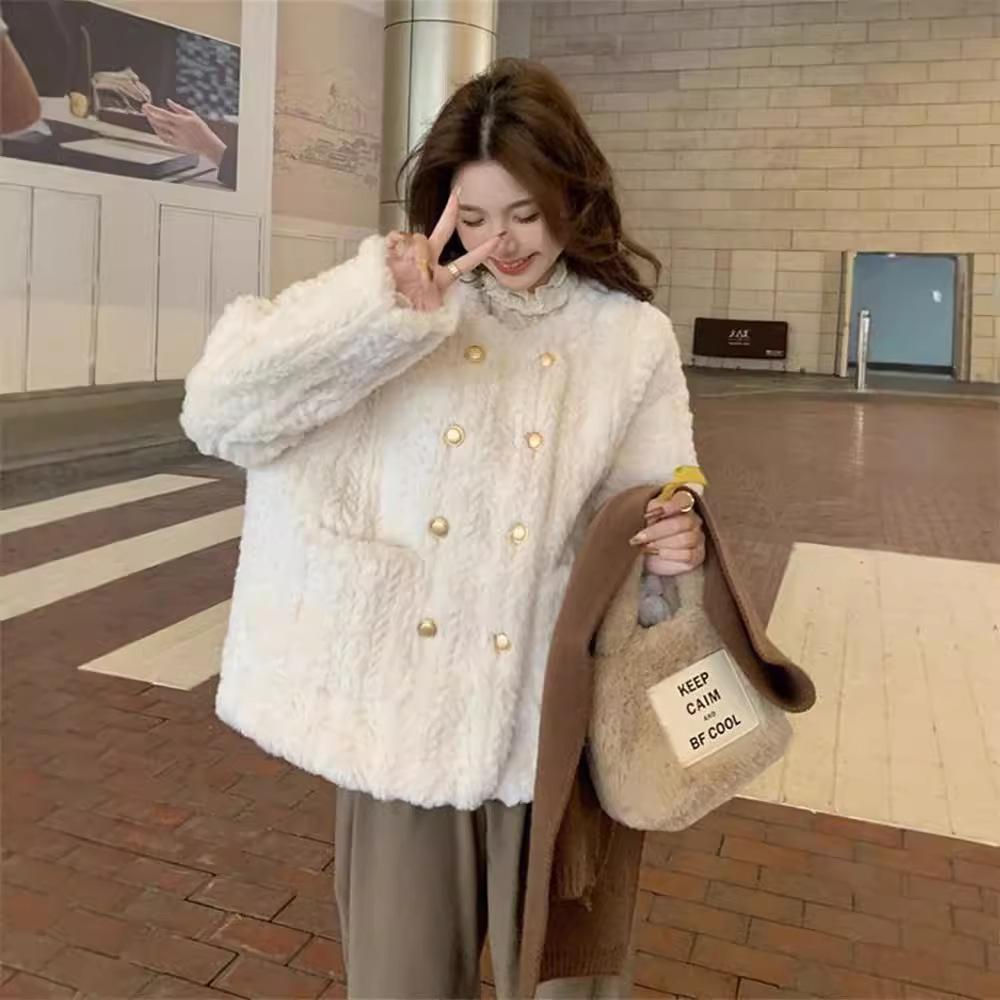Autumn and winter new thickened plush top women's winter small fragrance short imitation fur jacket light