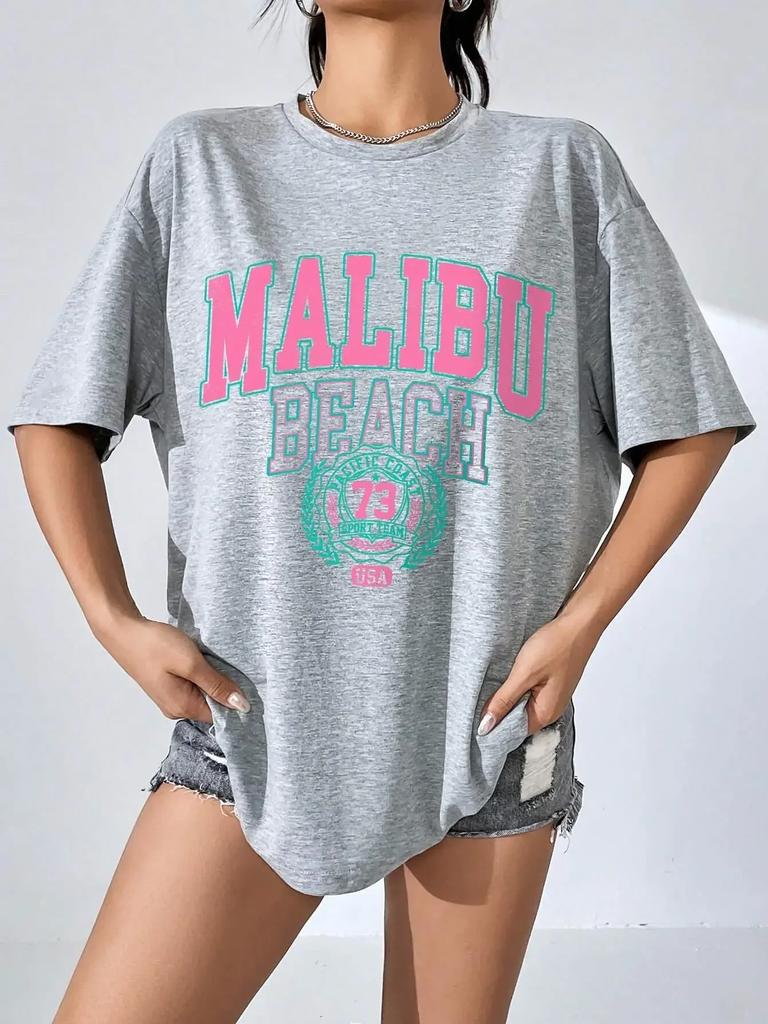 Malibu Beach Letter Print Dámské tričko Street Casual T-shirt Letter Brand Tee Clothing Hip Hop Prodyšná trička Dámské