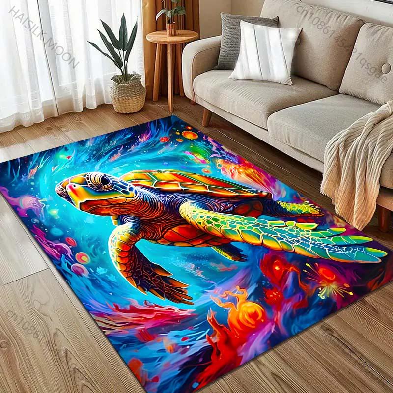 1 ks barevný koberec s potiskem želvy v oceánu pro obývací pokoj, ložnici, pohovku, rohožku, domácí dekoraci, zónový koberec, protiskluzová podložka na podlahu