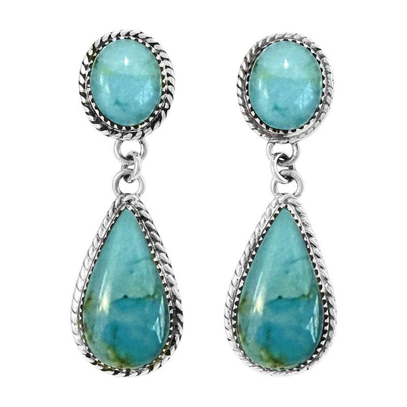 

Classical Temperament Water Droplet Earrings Geometric Imitation Turquoise Stickers Accessories Antique Style Zircon
