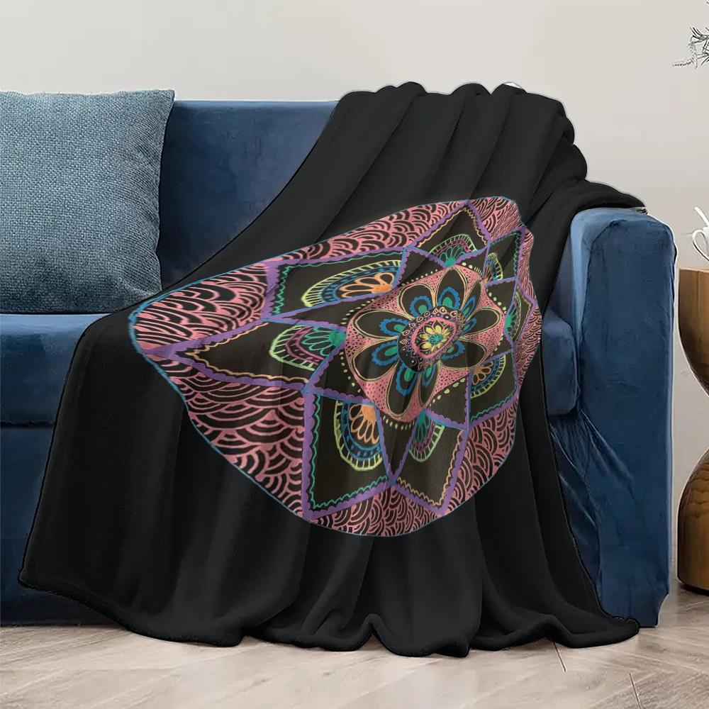 Vibrant Floral Mandala Flannel printed blanket suitable for all seasons suitable for living room office sofa and travel