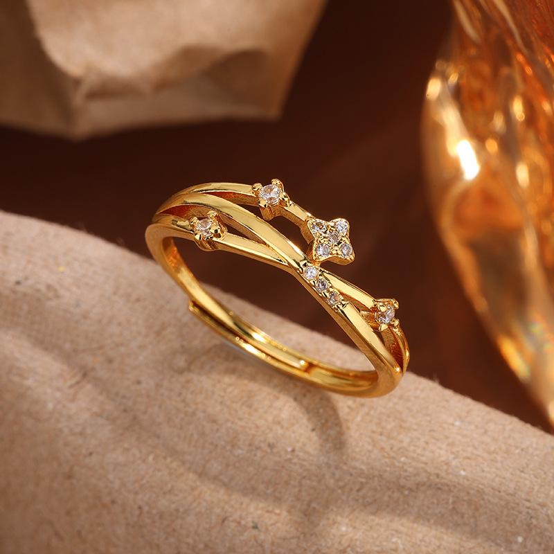Niche Luxury Hypoallergenic Cubic Zirconia Four-Pointed Star Adjustable Women's Ring