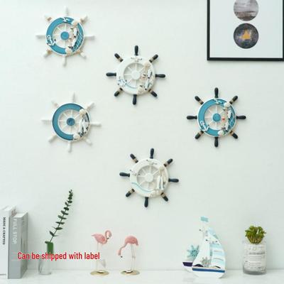 Statuetta Timoniere Mediterraneo 23 cm Decorazione da Parete - Artigianato Ruota del Timone in Legno