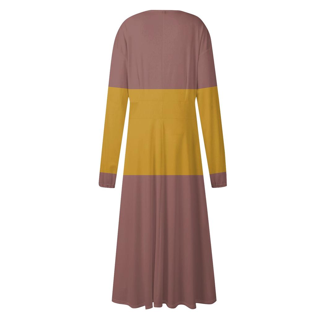 Women's And Winter Casual Fashion V-neck Long Sleeve Print Long Dress