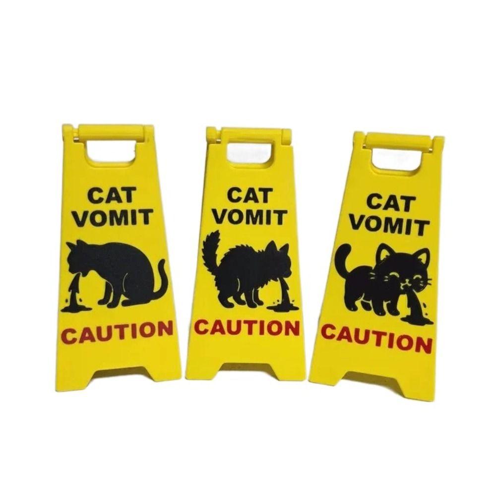 Funny Mini Cat Poop Signs ABS Bright Yellow Caution Overstimulated Desk Sign Cat Vomit Signs Ornaments Humorous Cat Decor
