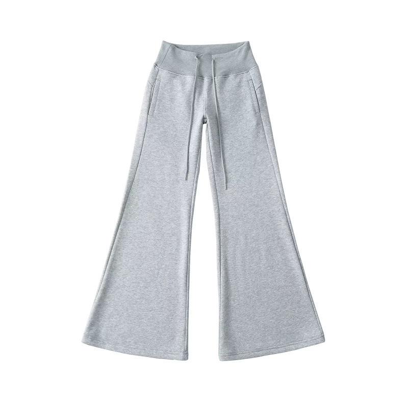 Women's Cotton Flannel Flare Sweatpants - Thickened, Floor-Length, Mid-Low Elastic Waist, Versatile for Autumn and Winter