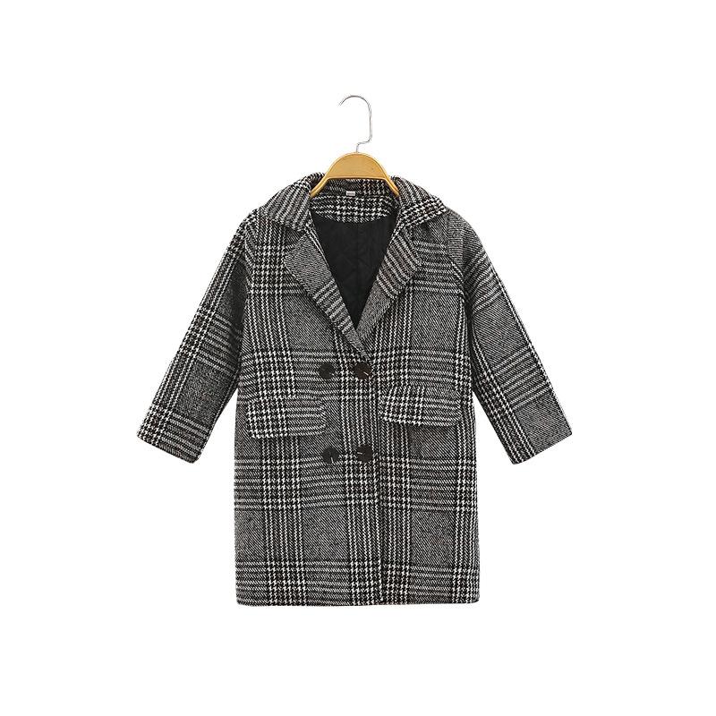 Autumn and Winter Children's Houndstooth Tartan Coat Medium and Large Girls Warm Thick Coat