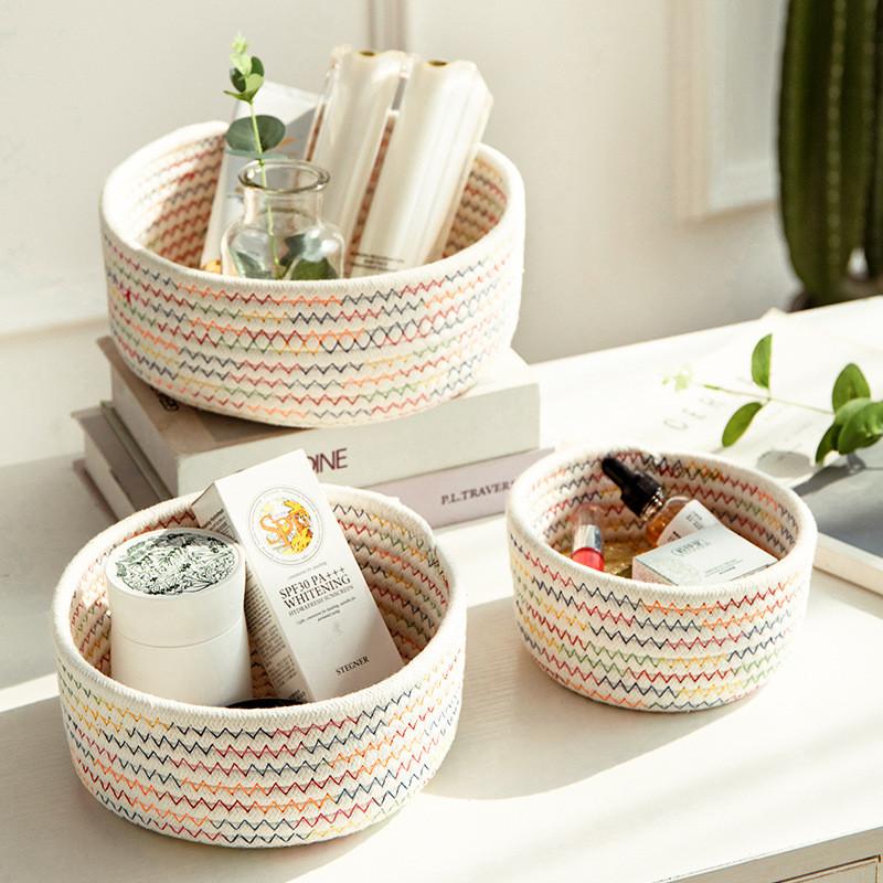 Cotton Ecofriendly Storage Basket With Multiuse Organizer For Home Office And Vanity