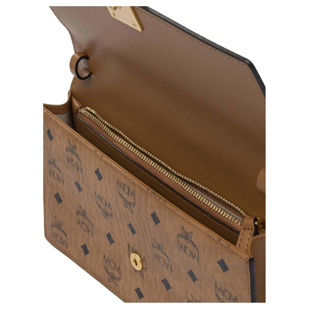 MCM Aren Visetos Classic Pattern Brass Nameplate Faux Leather Wallet Crossbody Bag Large Women bags Brandy MYLFATA01CO001