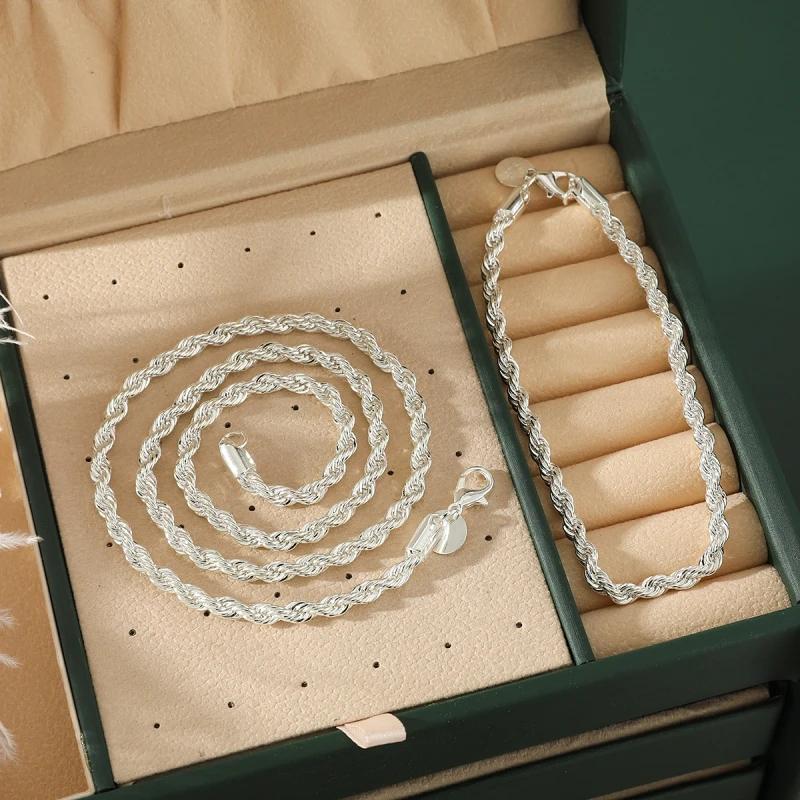 Copper 4mm Chain Male Twisted Rope Necklace Bracelets Fashion Women Men Copper High Quality Jewelry Set