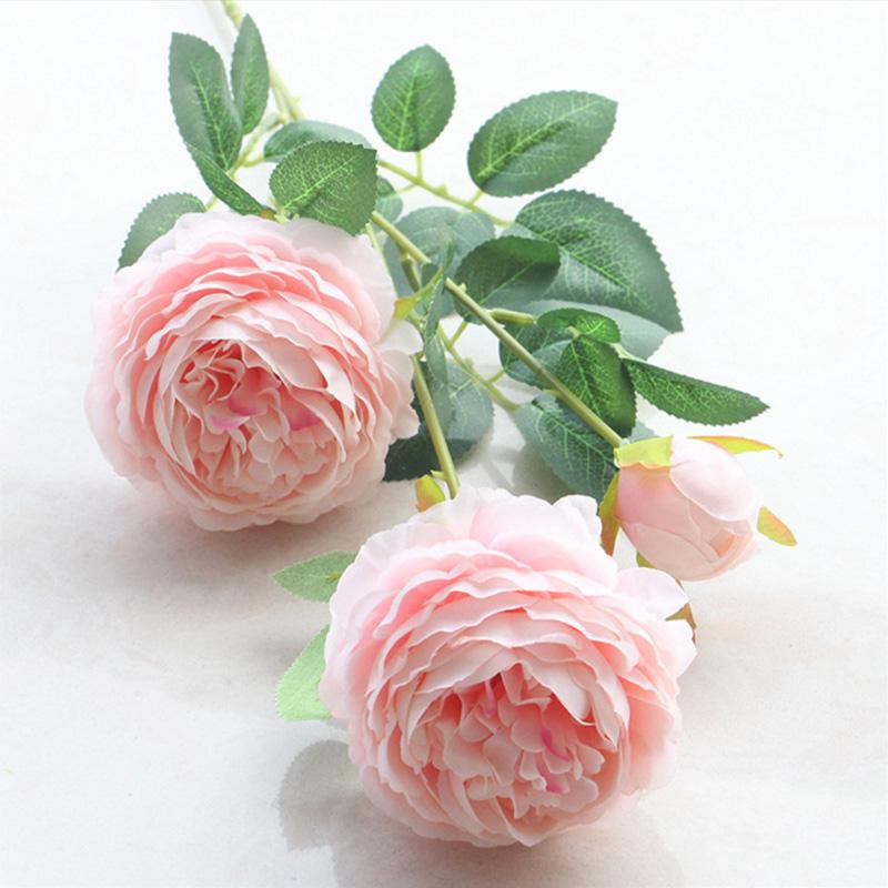 Charm 3 Heads Artificial Flower Peony Home Wedding Decoration Silk Fake Flower Pink European Rose White