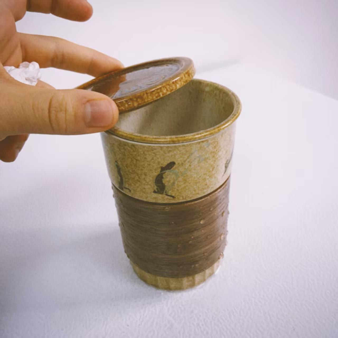 330ML Ceramic Coffee Mugs With Cup Cover And Lid Porcelain Tea Cup With Tea Infuser Retro Japanese Style 301-400ml