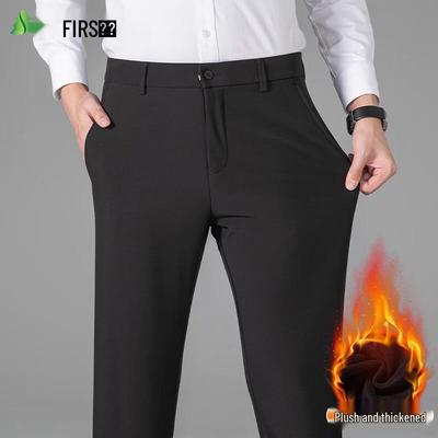 FIRS Men's Fleece-Lined Warm Stretchy Straight-Leg Casual Business Pants