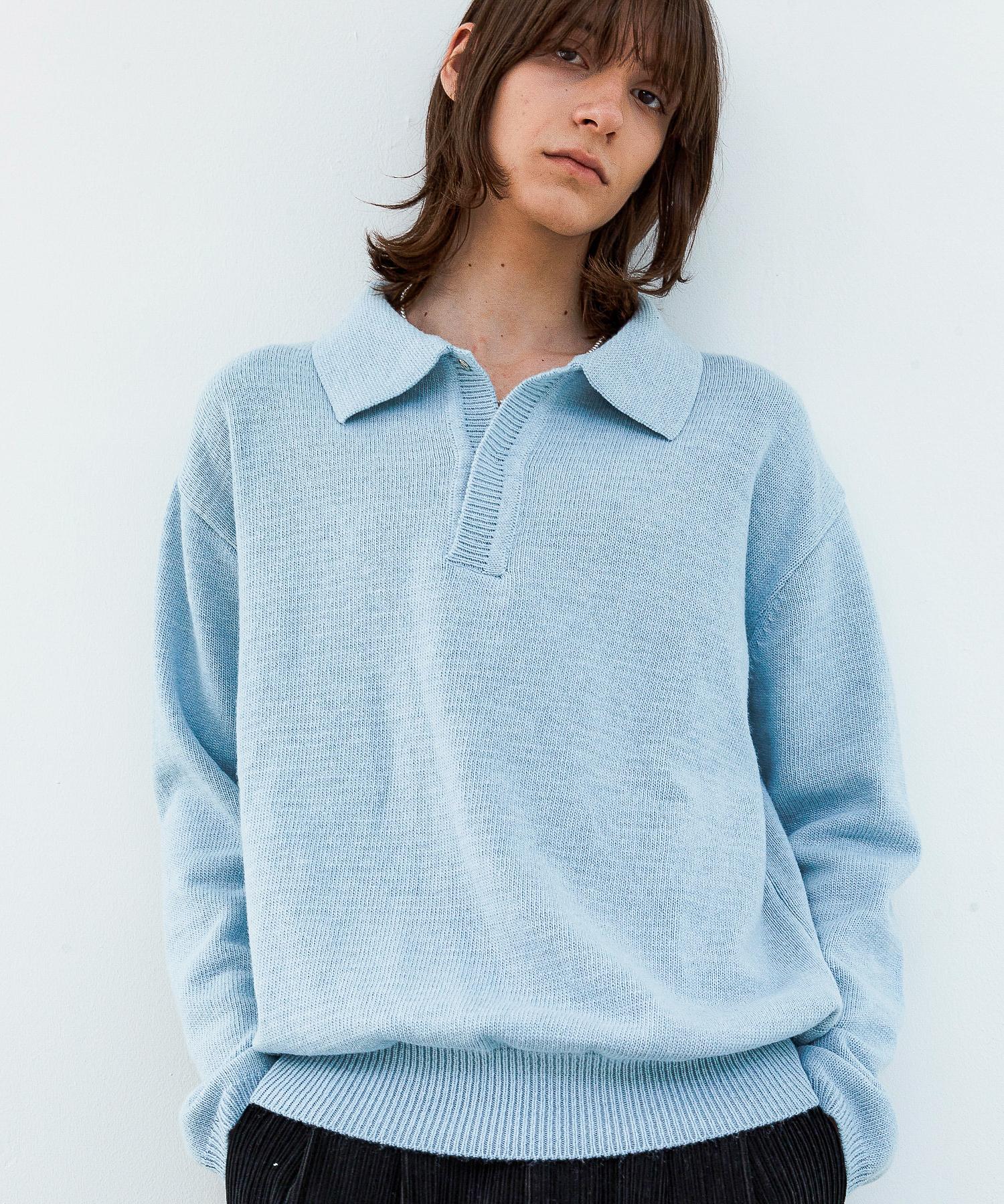 Triple Sense Hidden Snap Collar Knit_Blue Blue/Free