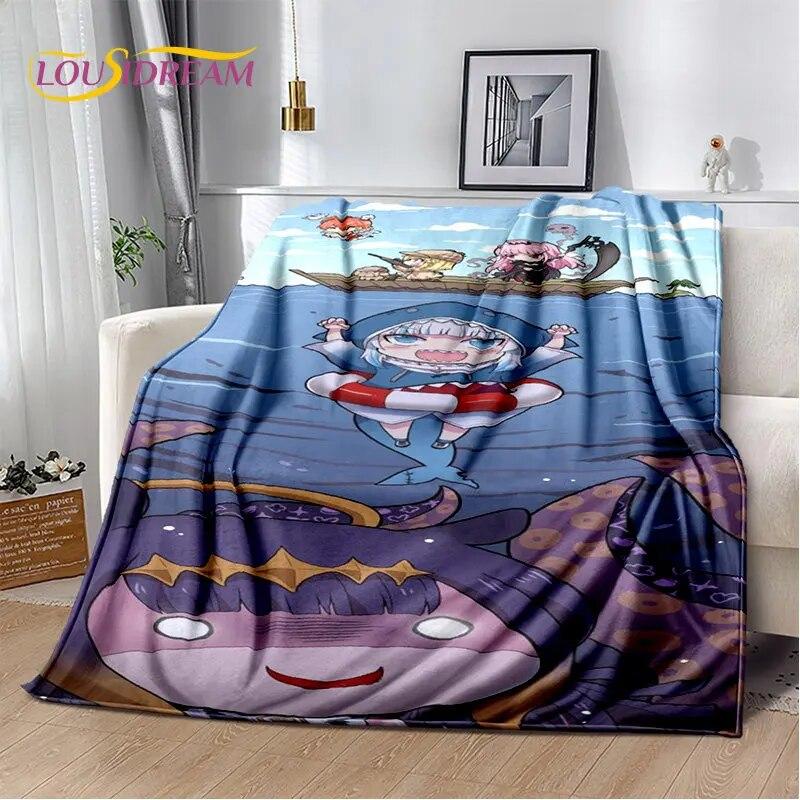 Gawr Gura Hololive Cute Anime Soft Plush Blanket,Flannel Blanket Throw Blanket for Living Room Bedroom Bed Sofa Picnic Cover Kid