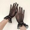 Black White Summer Uv-proof Driving Gloves Female Thin Fishnet Mesh Gloves Fashion Ruffle Full Finger Lace Mittens
