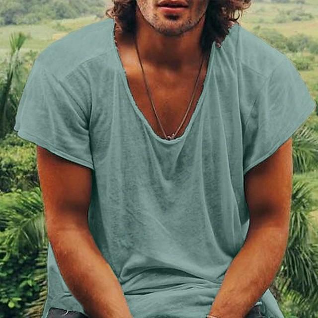 Summer Thin Men's Simple Short Sleeve T-Shirt Solid Color Loose Round Neck Base Shirt