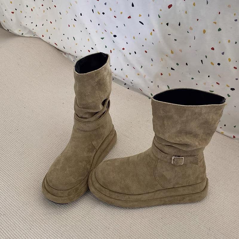 

Замшевые короткие ботинки на толстой подошве женские 2025 осень и зима новые ботинки Martin милые и крутые горячие девушки выглядят стройнее и увеличивают рост штабелируемые ботинки 35 хаки