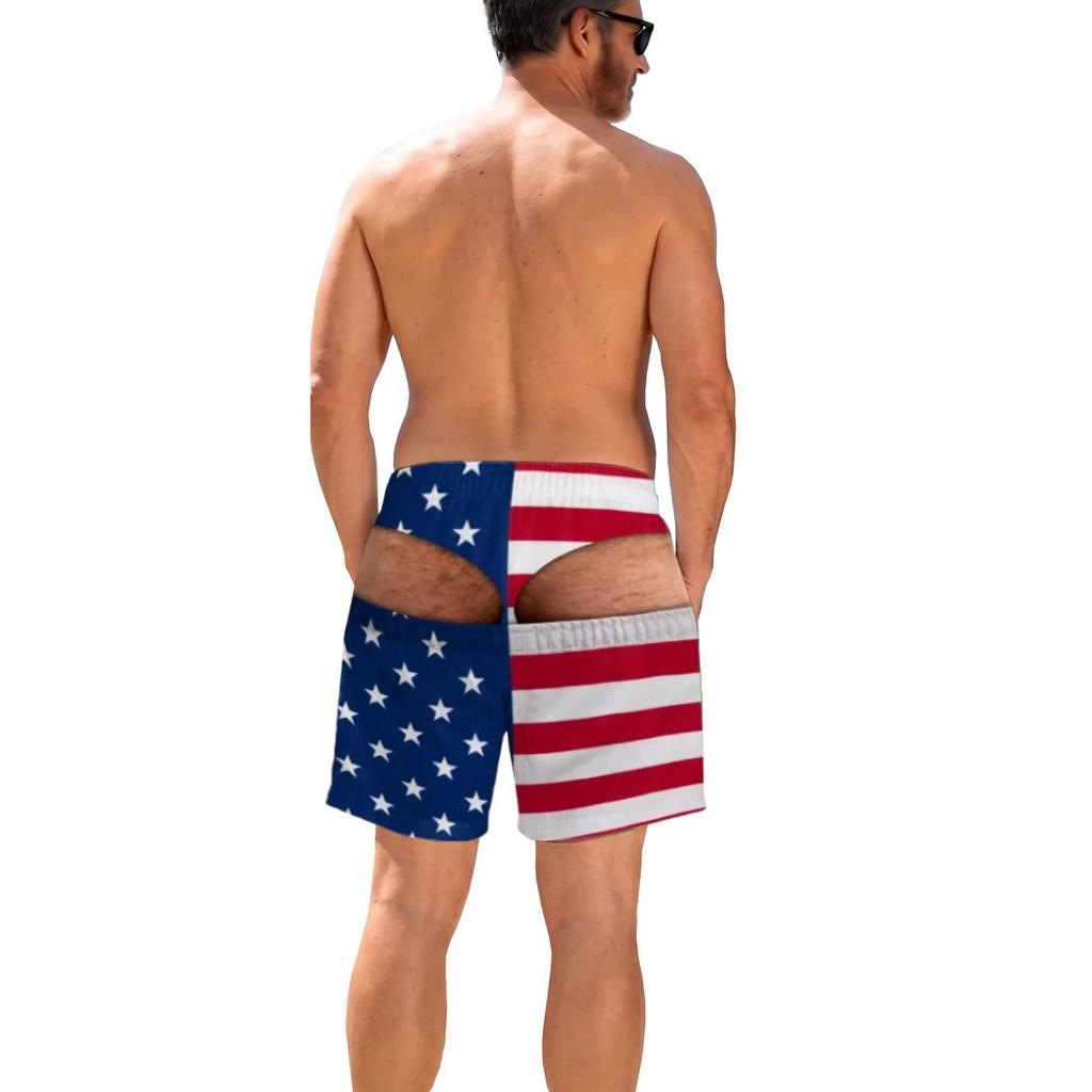 Men's Funny Print Elastic Waist Beach Swim Trunks