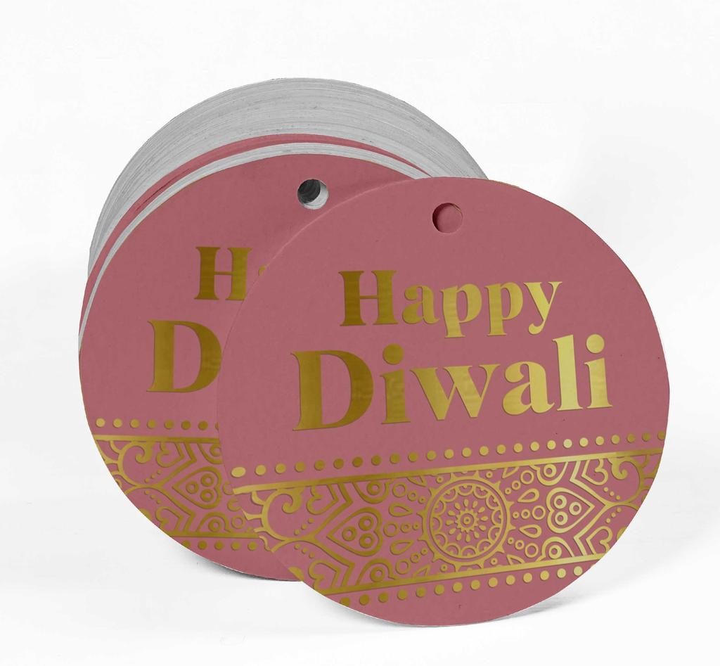Inkdotpot 100 Pack Happy Diwali Favor Paper Tag Craft Real Gold Foil Hang