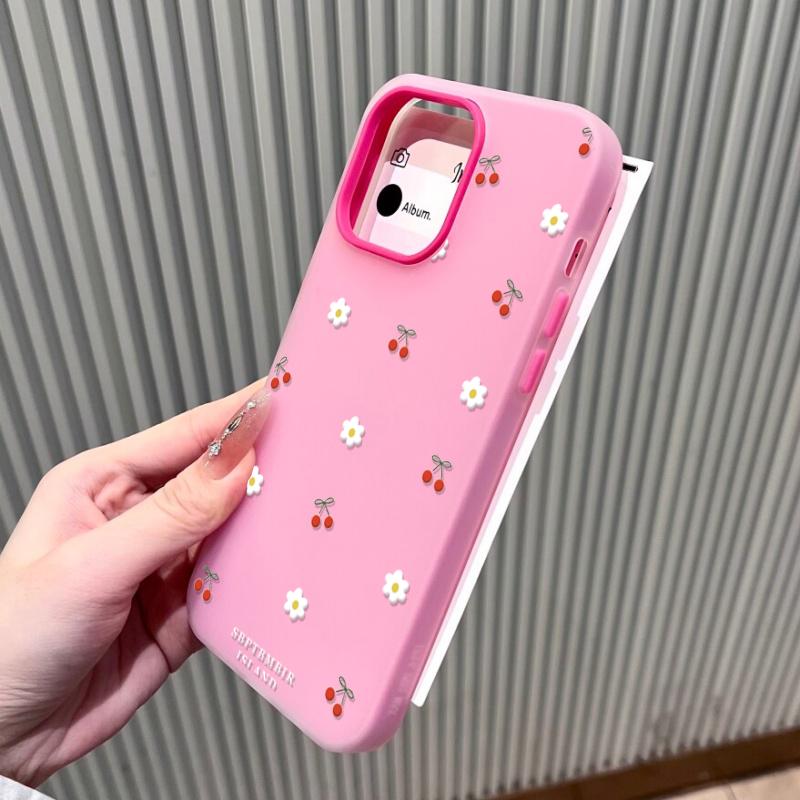 Case For RENO 15F 14F 13F 11 12 13 PRO 11F 12F 8 7 10 Pro Flowers Cherry Pattern Candy Color Matte Soft Cover