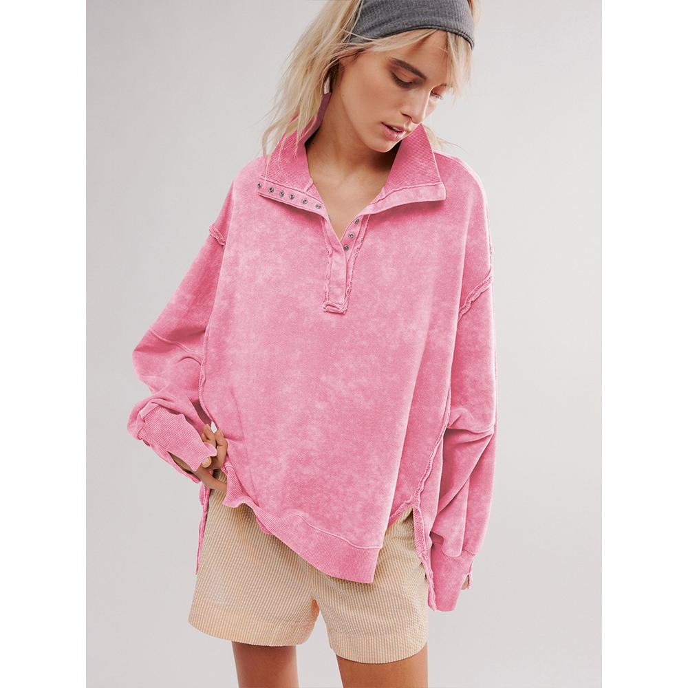 Sweatshirt for Women Trendy Button Henley Neck Pullover Long Sleeve Tops Casual Fall Clothes