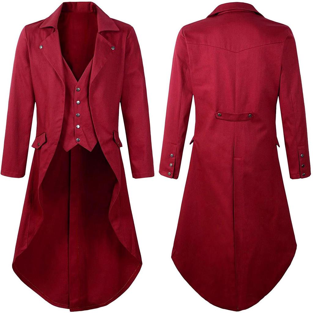Medieval Retro Men's Swallowtail Mid-Length Coat Long Sleeve Formal Outerwear (2025)