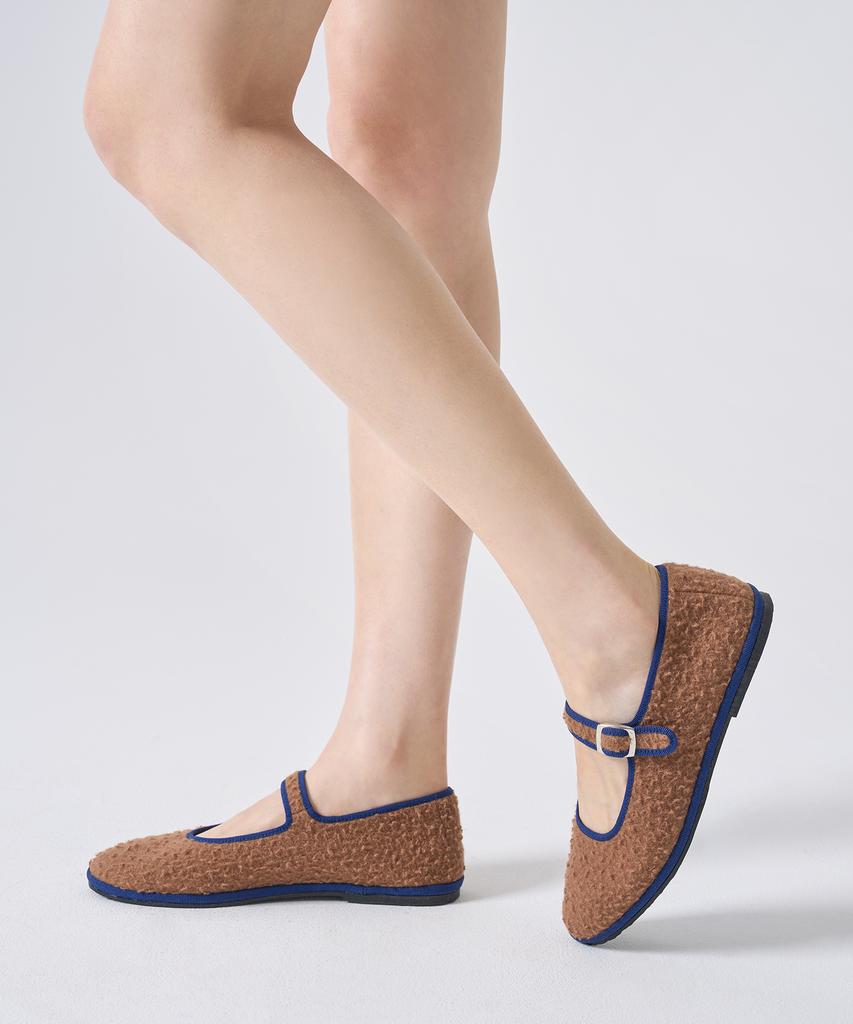 Drogheria Crivellini Wool Mary Jane Flats_Camel Collar