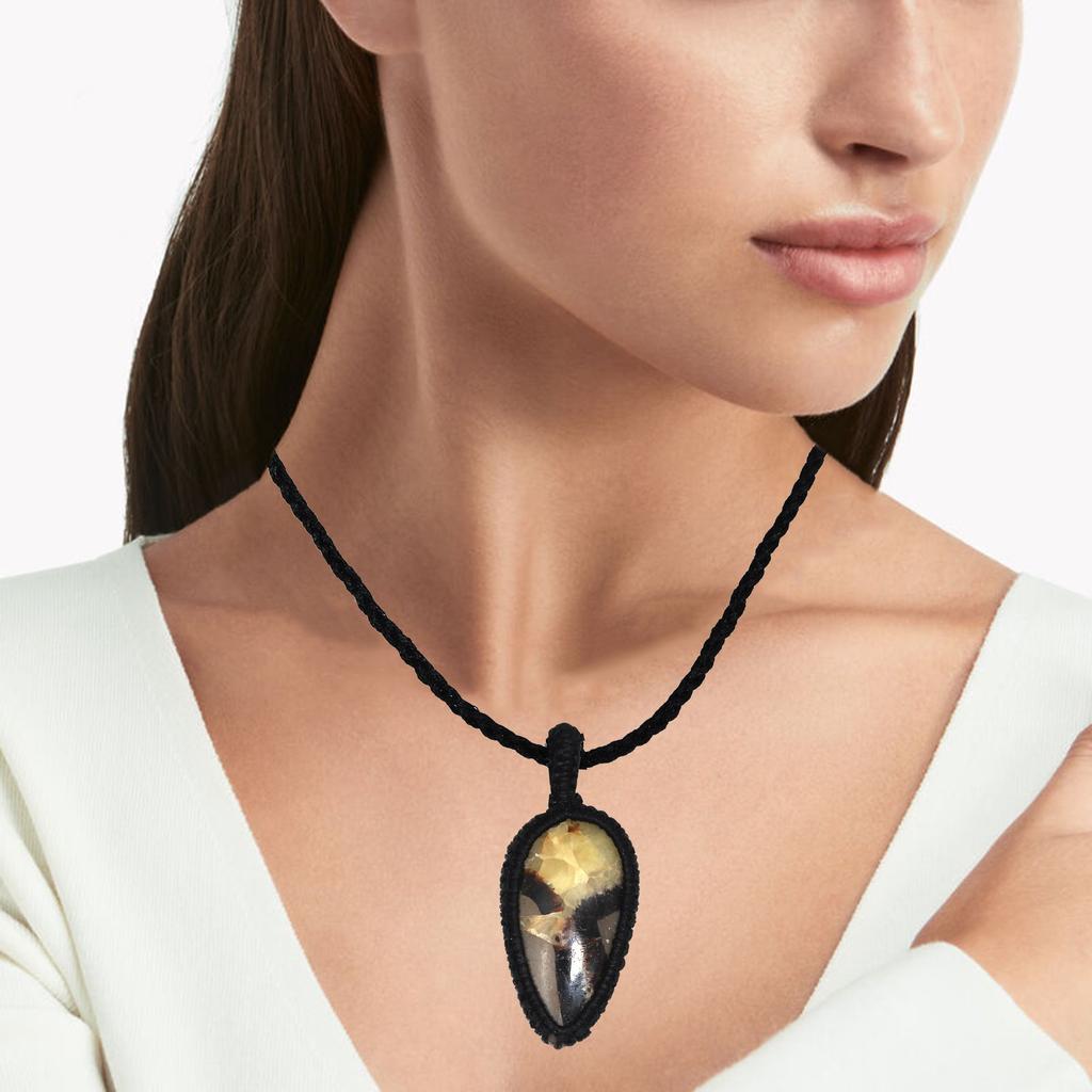 Septarian Jasper Macrame Thread Gemstone Handmade Jewelry 20-36''Ad Necklace