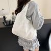 Lightweight Flower Tote Bag Korean Style Floral Canvas Bag Fashion Lace Shoulder Bag  Daily