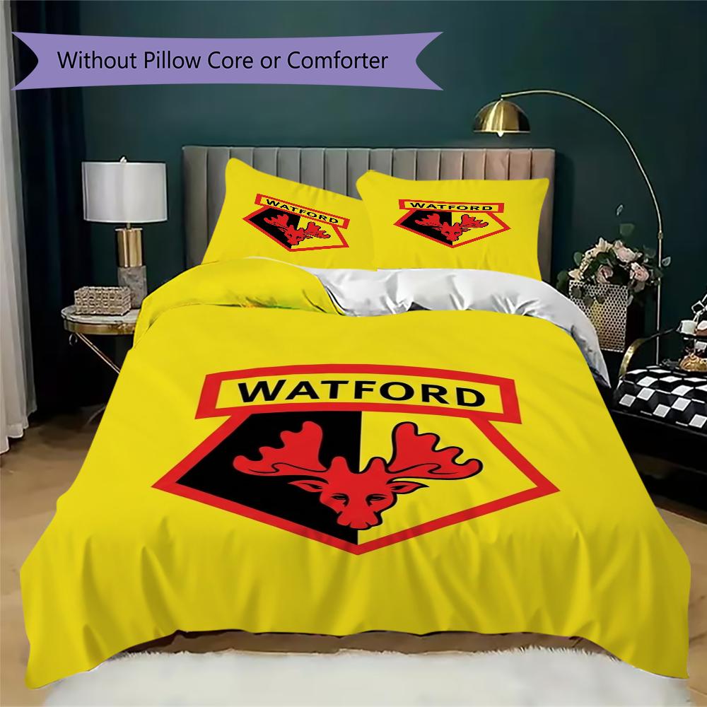 Watford FC Pattern Bedding Uilt Set Uilt Cover Pillowcase Home Decoration Birthday Gift (1 * Duvet Cover + 2 * Pillowcase Without Core)