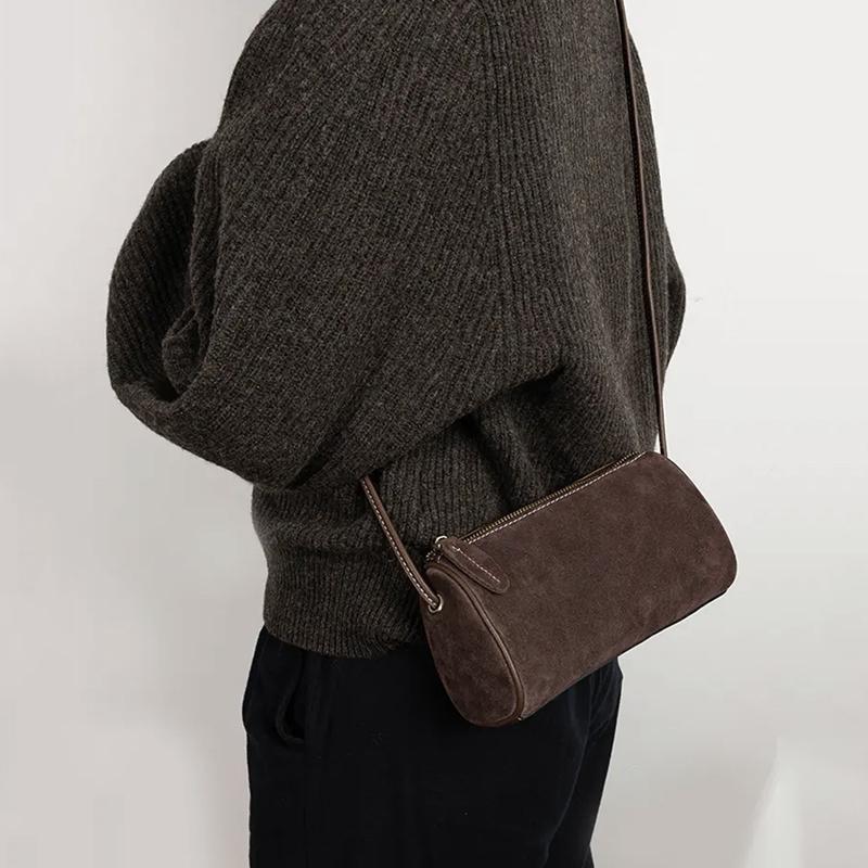 New Niche High-End Simple and Stylish Single-Shoulder Crossbody Matte Pu Pen Holder Retro Cylindrical Women's Small Bag