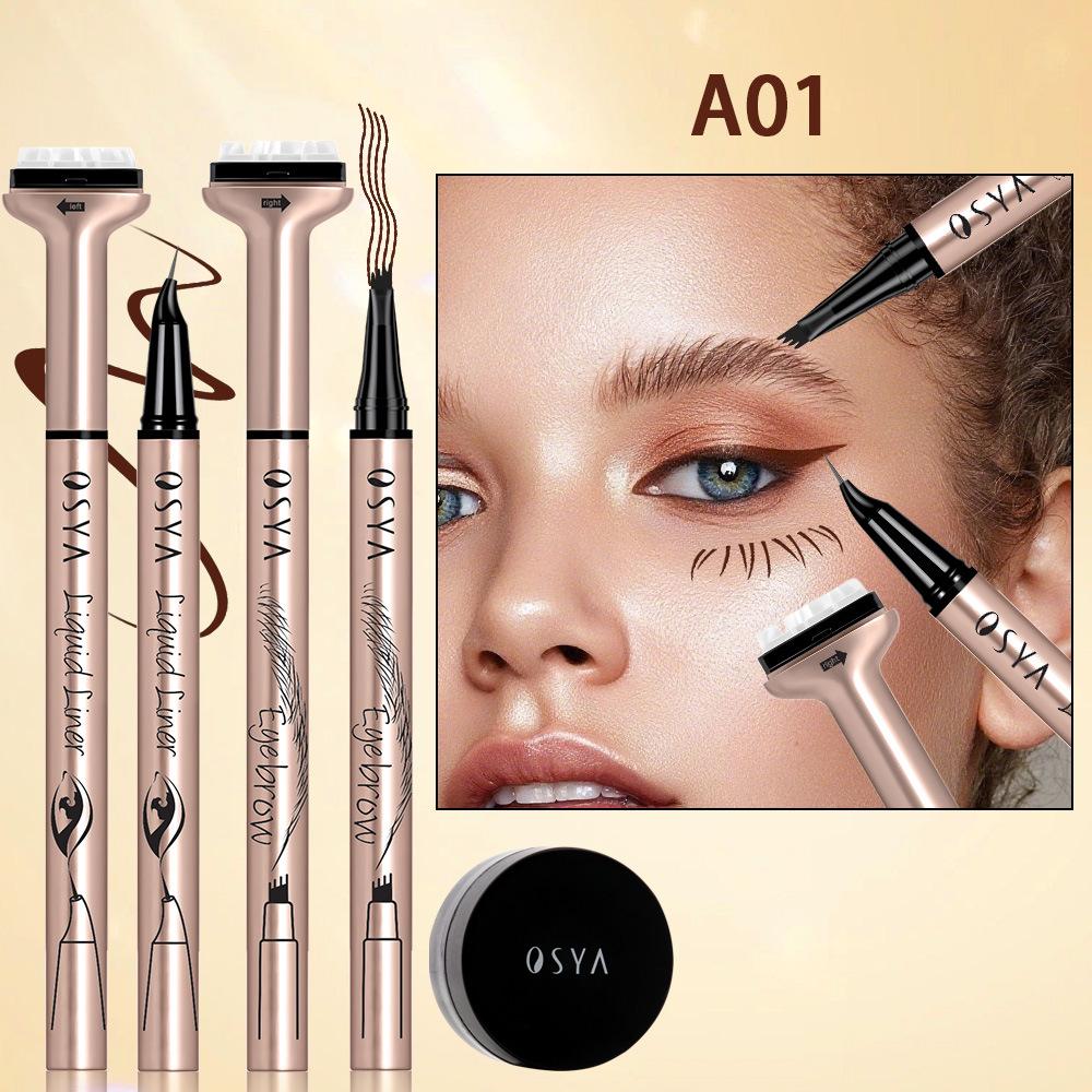Ekskluzywny zestaw 4 w 1 do pielęgnacji oczu: Eyeliner, Kredka do brwi, Szczoteczka do tuszu do rzęs, Stempel do dolnych rzęs