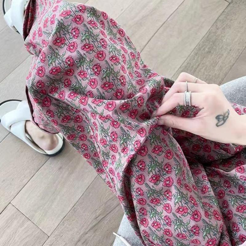 Summer Thin Floral Pants High Waist Loose Nine - Tenths Slimming Casual Wide Leg Straight Beach Pants for Outwear