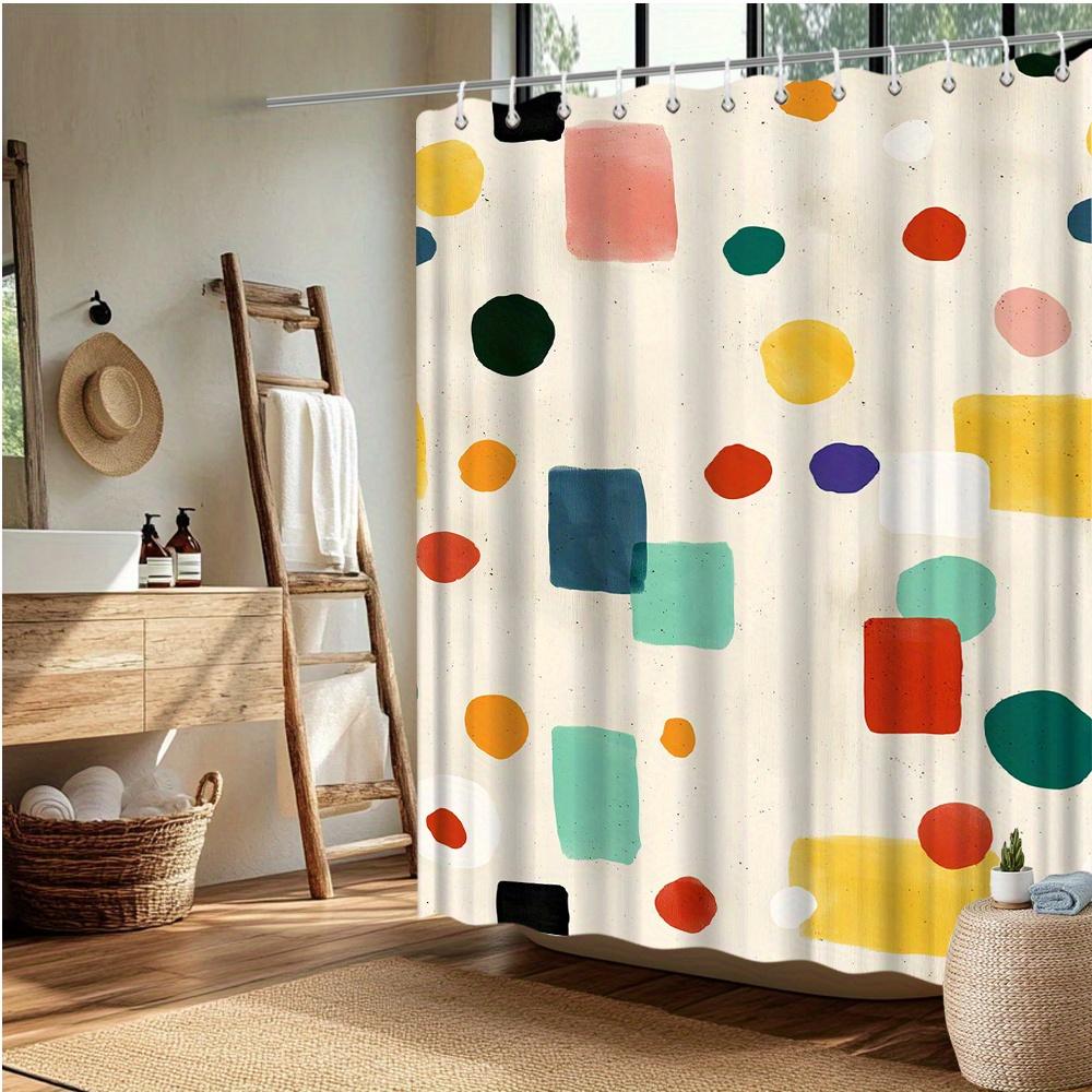 Abstract Geometric Shower Curtain, Colorful Polka Dot Design, Artistic Home Decor, Bath & Bathtub Decor