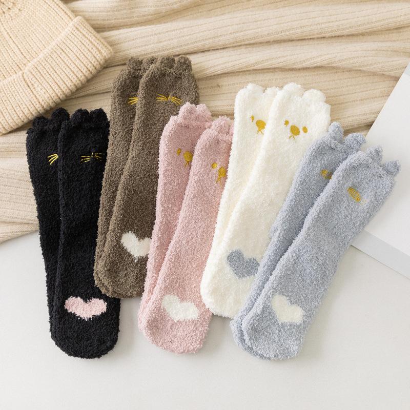 Warm & Fuzzy Cartoon Animal Socks Crew Length Warm Coral Fleece Socks for Winter Women's Socks