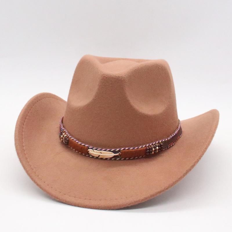 Western Cowboy Hat Woolen Felt Hat Tibetan Top Hat Upturned Brim Bull Head Accessories Jazz Hat