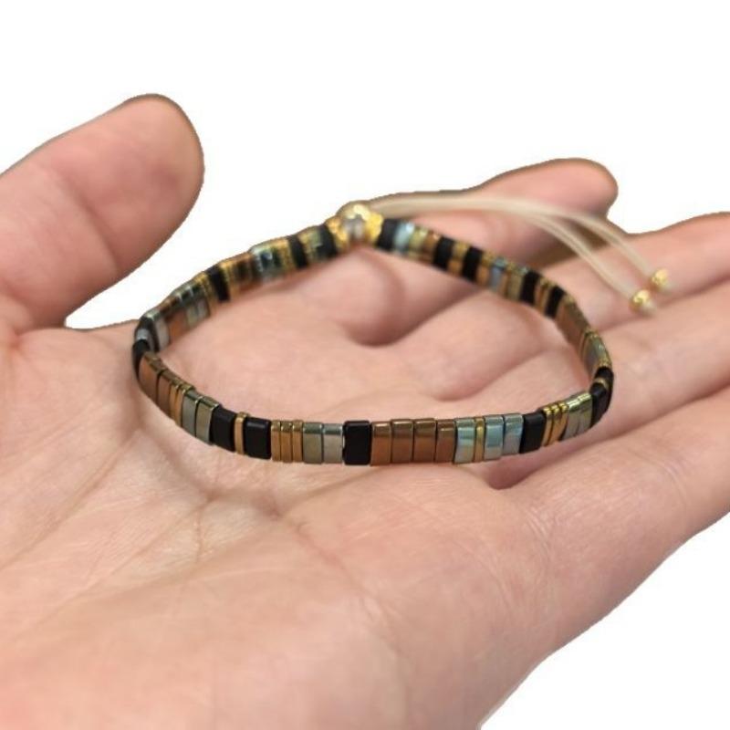 Mixed Metal Tila Bead Bracelet – Minimalist Adjustable Cord Jewelry, Dainty Stackable Gift for Women