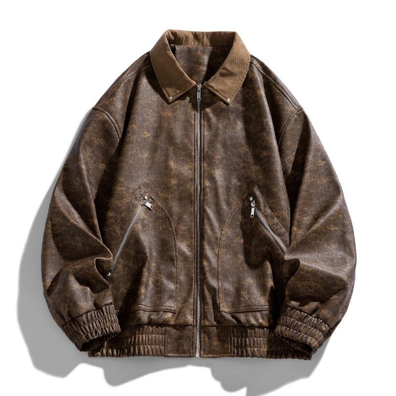 Leather Jacket Men's Coat American Retro Brown Cool Short Top