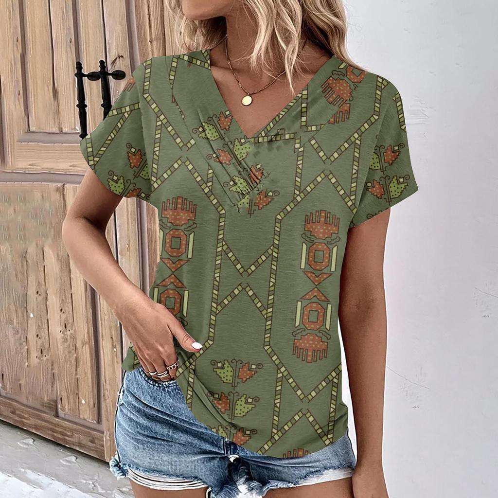vintage women floral print t shirt short sleeve v neck tops comfortable t-shirts